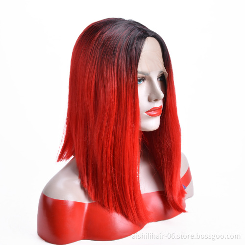 Aishili wholesale ombre red remy hair hd straight synthetic wigs for women lace front wig